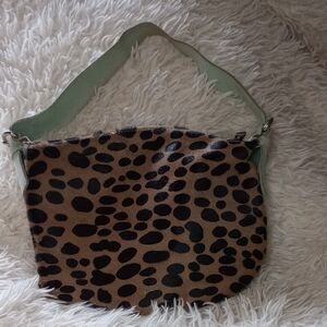 Leopard Pattern Shoulder Bag with Green Strap